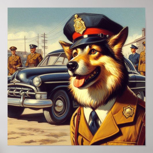 レトロ警察絵画犬 ポスター (正面)