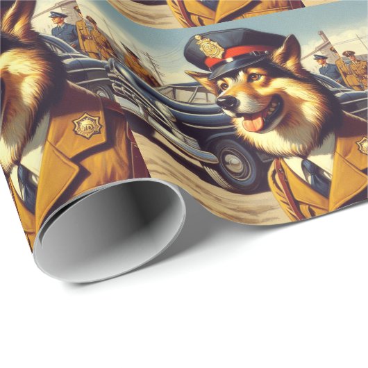 レトロ警察絵画犬 ラッピングペーパー (ロールコーナー)