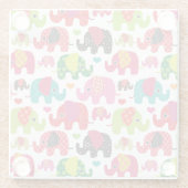 レトロ象はパターン壁紙をからかいます ガラスコースター (裏面)