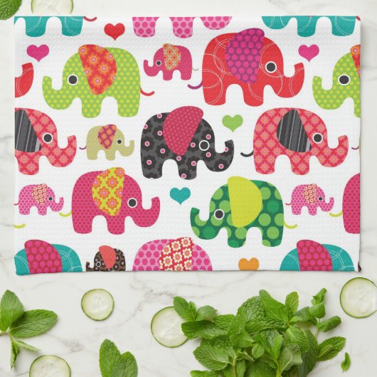 レトロ象はパターン壁紙をからかいます キッチンタオル (折り畳み)