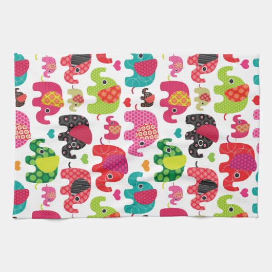 レトロ象はパターン壁紙をからかいます キッチンタオル (横)