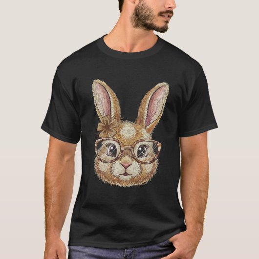 レトロ豹柄のキュートなイースターバニー Tシャツ (正面)