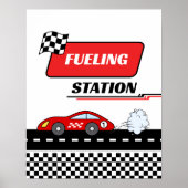 レトロ赤いレーシングカー男の子誕生日FUELING ポスター (正面)