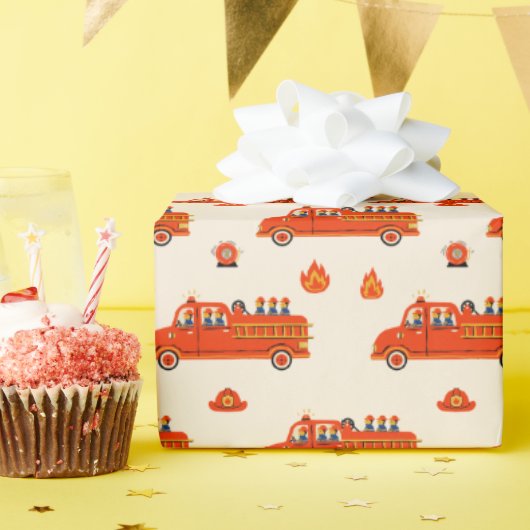 レトロ赤い消防車 ラッピングペーパー (誕生日パーティー)