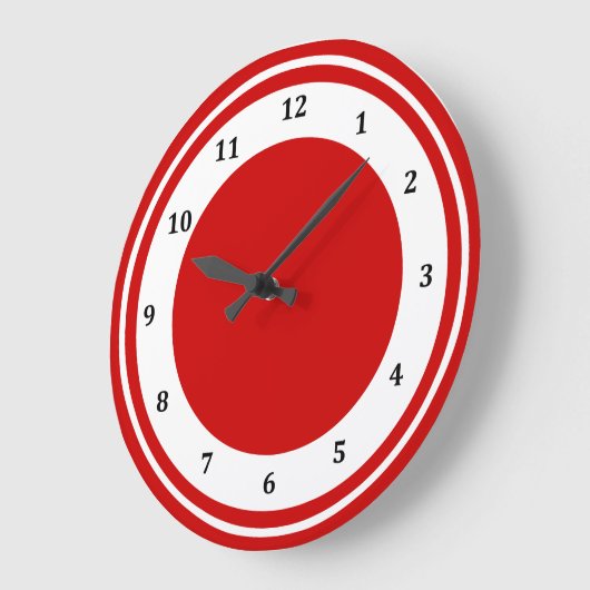 レトロ赤い白い円ストライプのモダン数字（丸） ラージ壁時計 (傾斜)