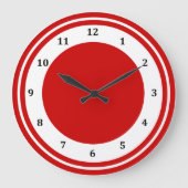 レトロ赤い白い円ストライプのモダン数字（丸） ラージ壁時計 (正面)