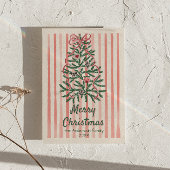 レトロ赤い緑のリボンの木クリスマスの非写真 シーズンカード