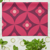 レトロ赤い花Mid Century Circlesパターン キッチンタオル (折り畳み)