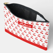 レトロ赤さくらんぼパターン白パーソナライズされた アクセサリーポーチ (見開き)