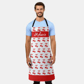 レトロ赤さくらんぼパターン白パーソナライズされた エプロン (着用した状態)