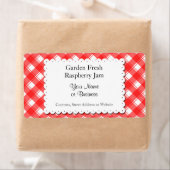 レトロ赤と白のプレイド編集可能 ラベル (インサイチュ)