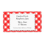 レトロ赤と白のプレイド編集可能 ラベル (正面)