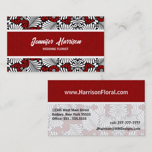 レトロ赤と白シダプロフェッショナル 名刺 (正面/裏面)