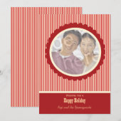 レトロ赤と白ストライプホリデーカード シーズンカード (正面/裏面)