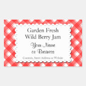 レトロ赤と白プレイドカスタム缶詰シール 長方形シール (正面)