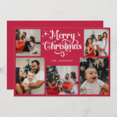 レトロ赤と白メリークリスマス家族の写真 シーズンカード (正面/裏面)