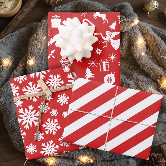 レトロ赤と白伝統的クリスマス ラッピングペーパーシート