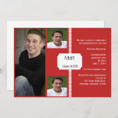 レトロ赤と白写真卒業 招待状 (正面/裏面)