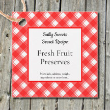 レトロ赤と白格子状レシピラベル