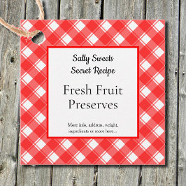 レトロ赤と白格子状レシピラベル フェイバータグ
