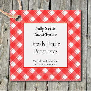 レトロ赤と白格子状レシピラベル フェイバータグ