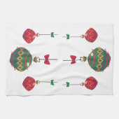 レトロ赤と緑のクリスマスオーナメント キッチンタオル (横)