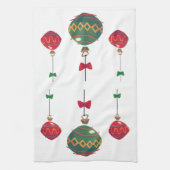 レトロ赤と緑のクリスマスオーナメント キッチンタオル (縦)