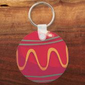 レトロ赤と緑のクリスマスオーナメント キーホルダー (正面)