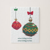 レトロ赤と緑のクリスマスオーナメント ジグソーパズル (縦)