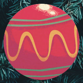 レトロ赤と緑のクリスマスオーナメント ラウンドシール