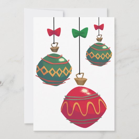 レトロ赤と緑のクリスマスオーナメント 招待状 (正面)