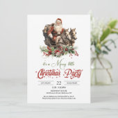 レトロ赤と緑のサンタと馬描そり 招待状 (スタンド正面)