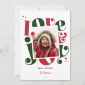 レトロ赤と緑の愛と喜び1写真クリスマス シーズンカード (正面)