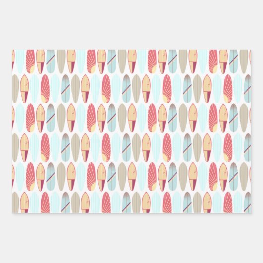 レトロ赤と青のサーフボードパターン ラッピングペーパーシート (正面3)