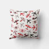 レトロ赤と黒のWWII軍隊飛行機パターン クッション (裏面)
