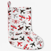 レトロ赤と黒のWWII軍隊飛行機パターン スモールクリスマスストッキング (正面)