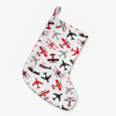 レトロ赤と黒のWWII軍隊飛行機パターン スモールクリスマスストッキング (正面 (吊り時))
