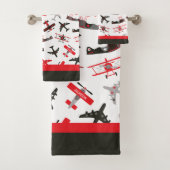 レトロ赤と黒のWWII軍隊飛行機パターン バスタオルセット (インサイチュ)