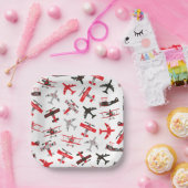 レトロ赤と黒のWWII軍隊飛行機パターン ペーパープレート (パーティー)