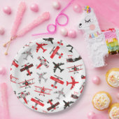 レトロ赤と黒のWWII軍隊飛行機パターン ペーパープレート (パーティー)