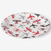 レトロ赤と黒のWWII軍隊飛行機パターン ペーパープレート (アングル)