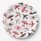 レトロ赤と黒のWWII軍隊飛行機パターン ペーパープレート (正面)
