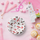 レトロ赤と黒のWWII軍隊飛行機パターン ペーパーボウル (パーティー)