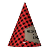 レトロ赤と黒バッファロープレイドパターン誕生日 パーティーハット (左)