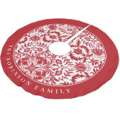 レトロ赤エレガント白クリスマスフローラルパターン ブラッシュドポリエステルツリースカート (アングル)