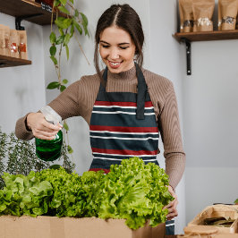レトロ赤ストライプ色 エプロン