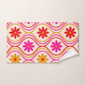 レトロ赤ピンクのオレンジ色の花オンゴージパターン バスタオルセット (ハンドタオル)