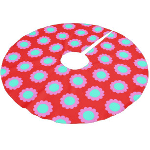 レトロ赤ポップ・アートの花柄60sボモダンホスタイル ブラッシュドポリエステルツリースカート