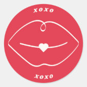 レトロ赤リップ バレンタイン XOXO ラウンドシール (正面)