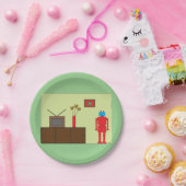 レトロ赤ロボット ペーパープレート (パーティー)